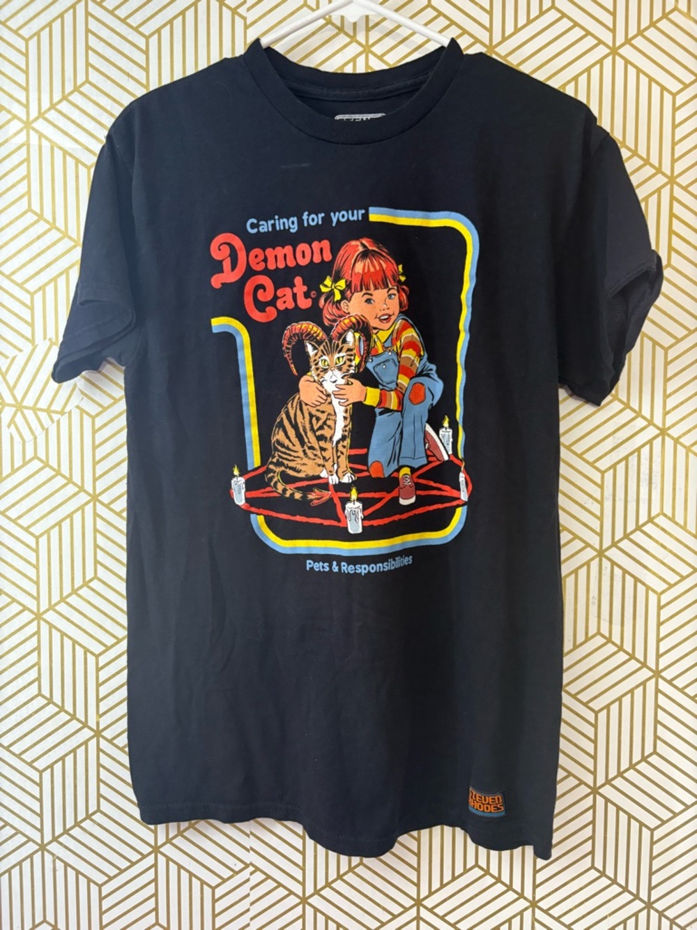 Steven Rhodes Demon Cat Graphic Tee - Black size medium